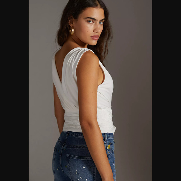 Anthropologie V-Neck Wrap Top White - New Small - Picture 3 of 5